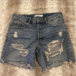 Garage Blue Distressed Boyfriend Jean Shorts